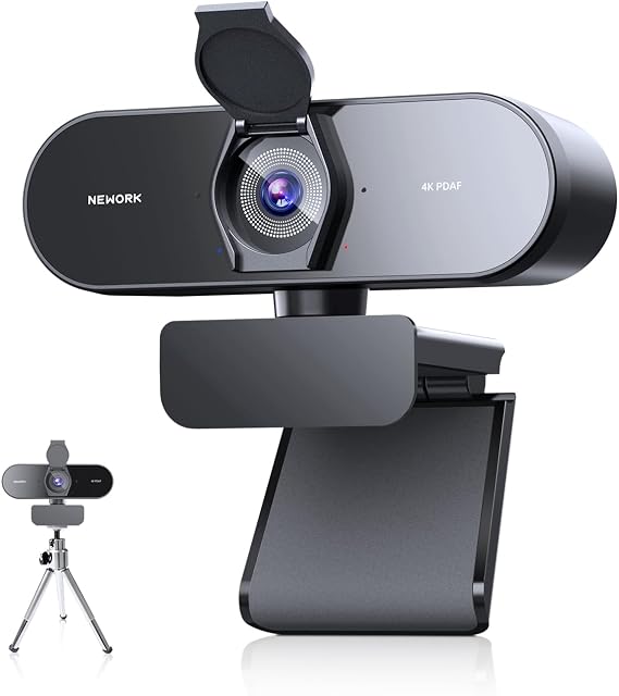 Ultra HD 4K Webcam for PC with Tripod, PDAF & CDAF Dual-autofocus, Face Cam