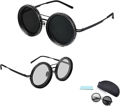 Adjustable Tint Round Polarized Sunglasses for Men, Retro Beach Glasses with 1-9 Gears Stepless Nd Filter Lenses, Fit for Beach Driving Outdoor Activities, Durable Lightweight Eyewear1pc