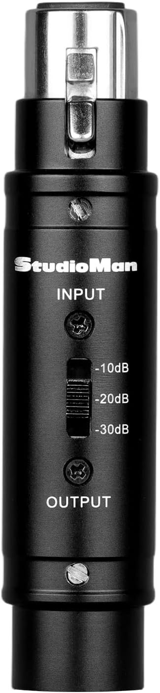 StudioMan MB123 XLR Microphone Attenuator Pad,10/-20/-30dB Adjustable Mic Signal Reducer, Compact In-Line Audio Attenuator for Recording, Compatible with Dynamic & Condenser Microphones