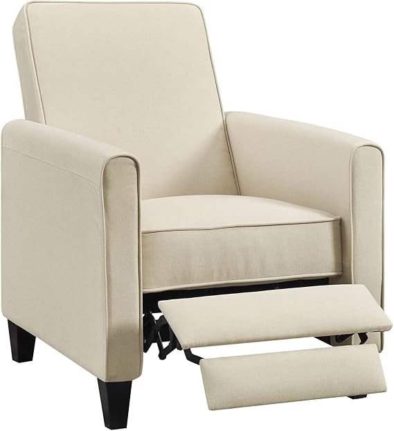 Naomi Home Landon Cream Linen Push-Back Recliner, Compact Comfort for Small Spaces, Plush Cushioning, Modern Armless Club Chair Design