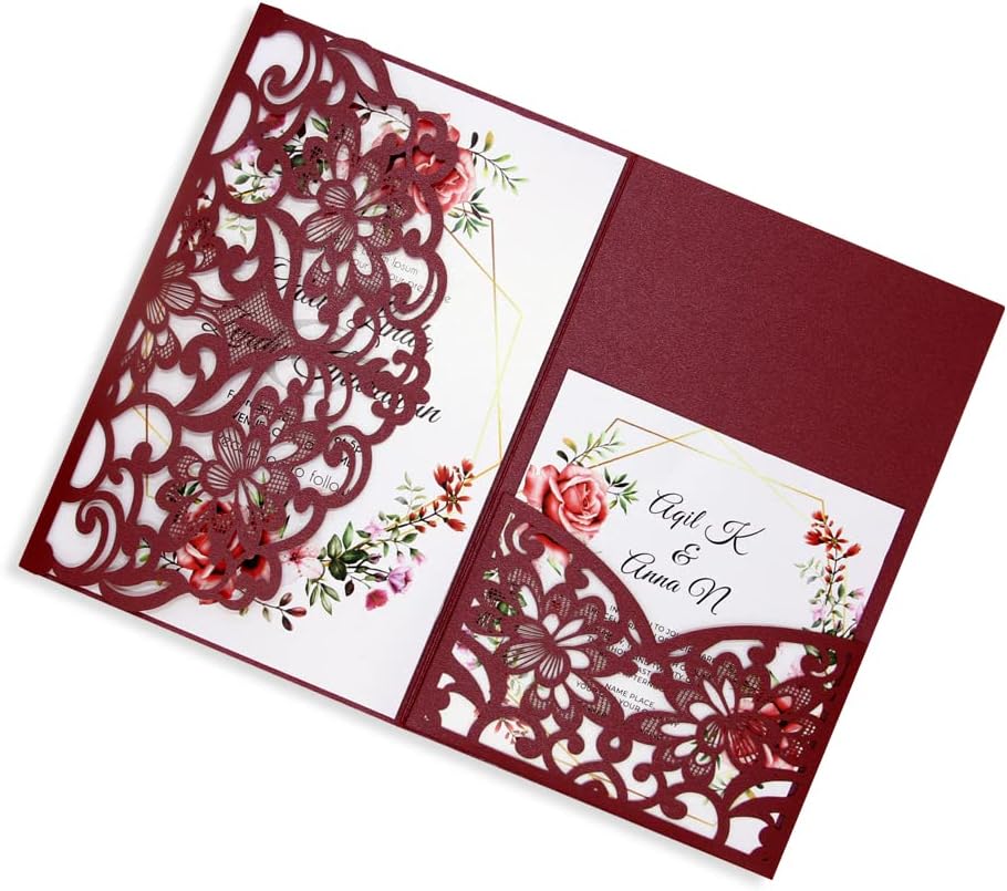 Laser Cut Invitations Card, 40pcs Wedding Reception Invitations, Party Invitation Cards, with Blank Printable Paper and Envelopes, for Birthday Parties, Baby Shower, Graduation