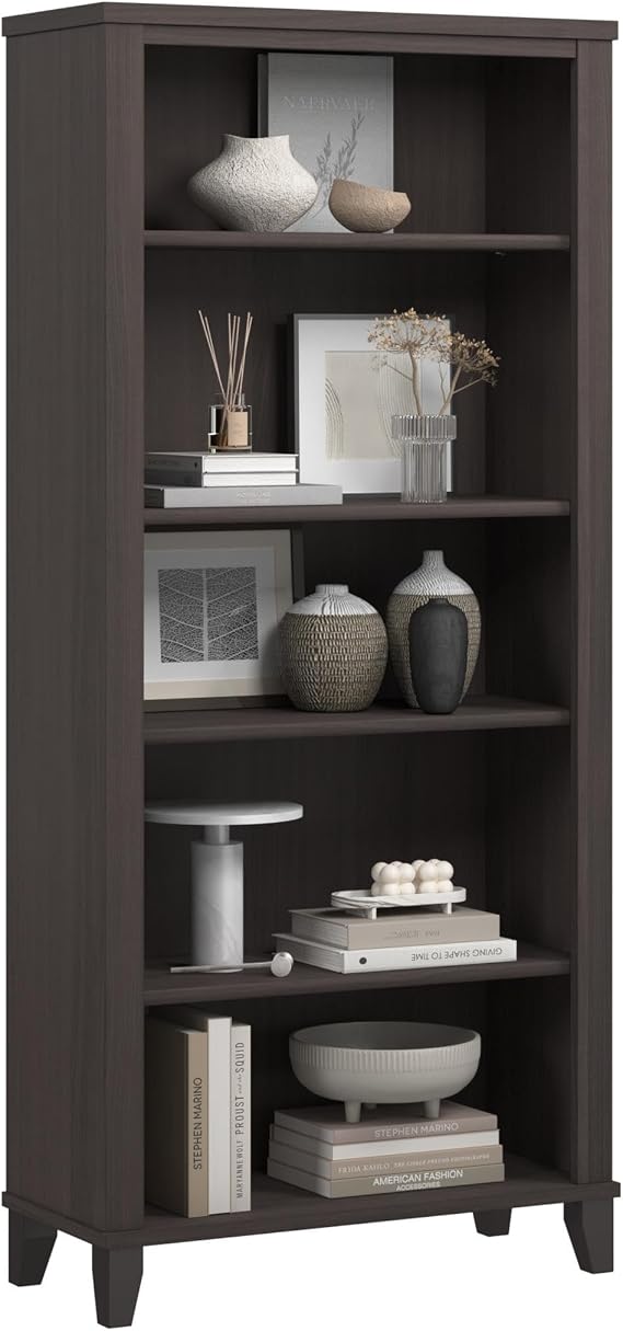 Bush Home Somerset 5 Shelf Bookcase in Storm Gray, Tall Bookshelf, Large Book Shelf for Living Room, Home Office, or Entryway