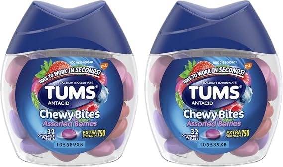 TUMS Chewy Bites Assorted Berries, 32 Chewable Tablets Per Bottle (2 Pack)