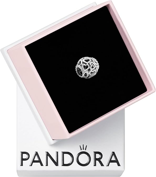 PANDORA Hearts All Over Charm - Openwork Heart Design - Hand-Finished - Jewelry for Women with Gift Box - Compatible Moments Charm Bracelets - Sterling Silver