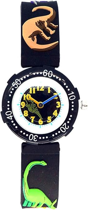 Kids Watch for Boys Girls, Toddler Watch Digital Analog Wrist Waterproof Watches with 3D Cute Cartoon Silicone Band, for 3-10 Years Old Childrens (Black Jurassic Dinosaurs)