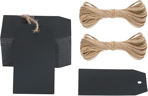 G2PLUS Black Gift Tags, 100PCS Blank Paper Tags with String 2.8 x 1.6 in