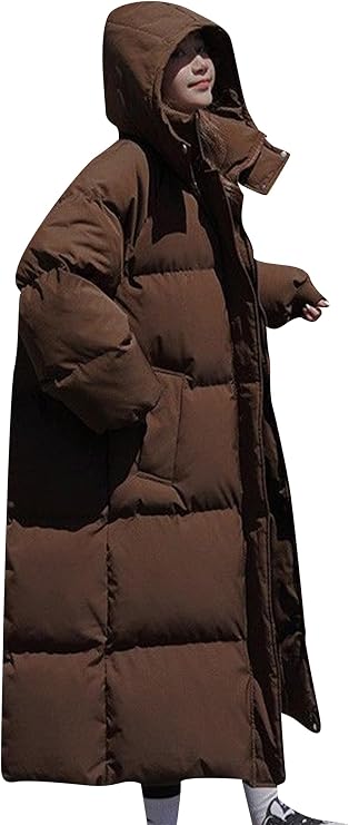 Women's Heavyweight Ankle Length Solid Color Puffer Jacket Winter Basic Coats Loose Fit Workout Parka