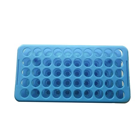 MUHWA Plastic Test Tube Rack with Silicone Pad Tubes 50 Positions 18 mm Centrifuge Tube Racks (Blue)