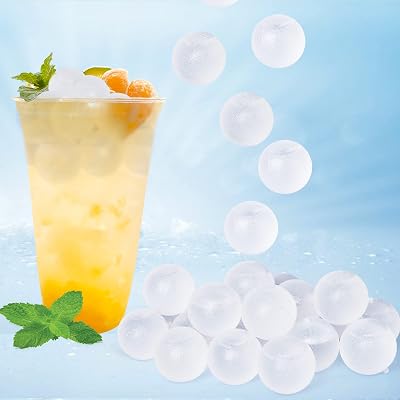 100 Pack Reusable Ice Cube for Drinks, Clear Round Shape Plastic ice Cubes Without Diluting BPA Free, Refreezable Ice Cubes for Coffee, Wine, Whiskey, Cocktails Transparent