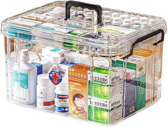 Double Compartment Medicine Storage Box - Large Capacity Transparent Pill Organizer for Home Medication