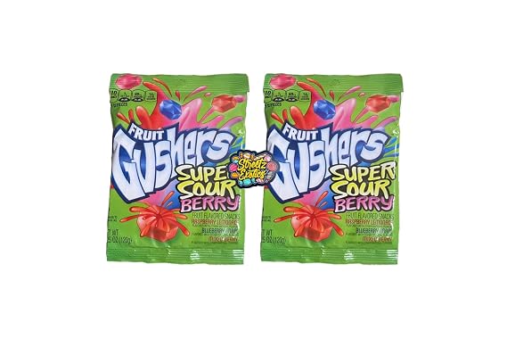 STREETZ EXOTICS Fruit Gushers Super Sour Berry, Fruit Flavored Snacks Candy 4.25 oz Bag (Pack of 2) Bundle with Refrigerator Magnet
