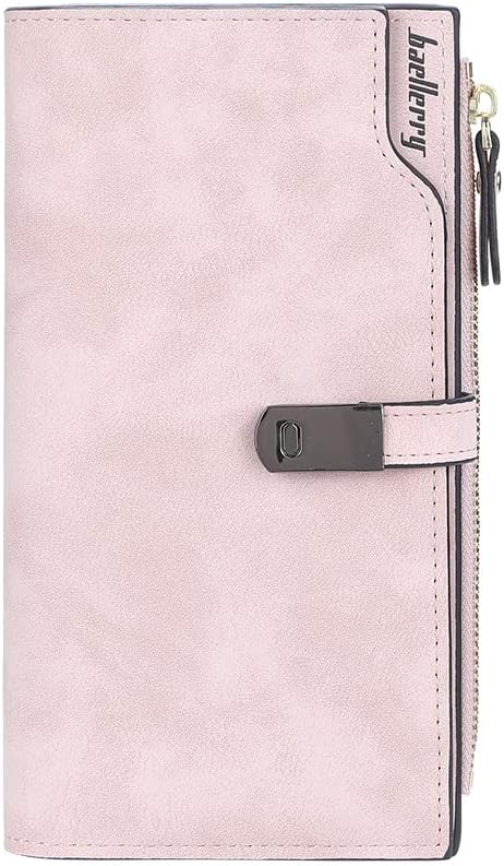 Women's Faux Leather Wallet, 26 Card Slots, 1 Zipper Pocket,3 Fold Large Capacity,Instant Magnetic Buckle,Handhold Long Purse For ID Card Bank Card Money Organization(6.26x4.15in)(Pink)