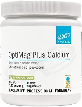 XYMOGEN OptiMag Plus Calcium - Magnesium & Calcium Powder - Muscle, Nerve & Bone Support - Highly Absorbable Albion - Vegan, Non-GMO - Pear Flavor - 30 Servings 7.2 oz