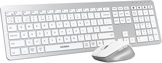 Seenda COE300 Wireless Bluetooth Keyboard and Mouse Set, White Silver