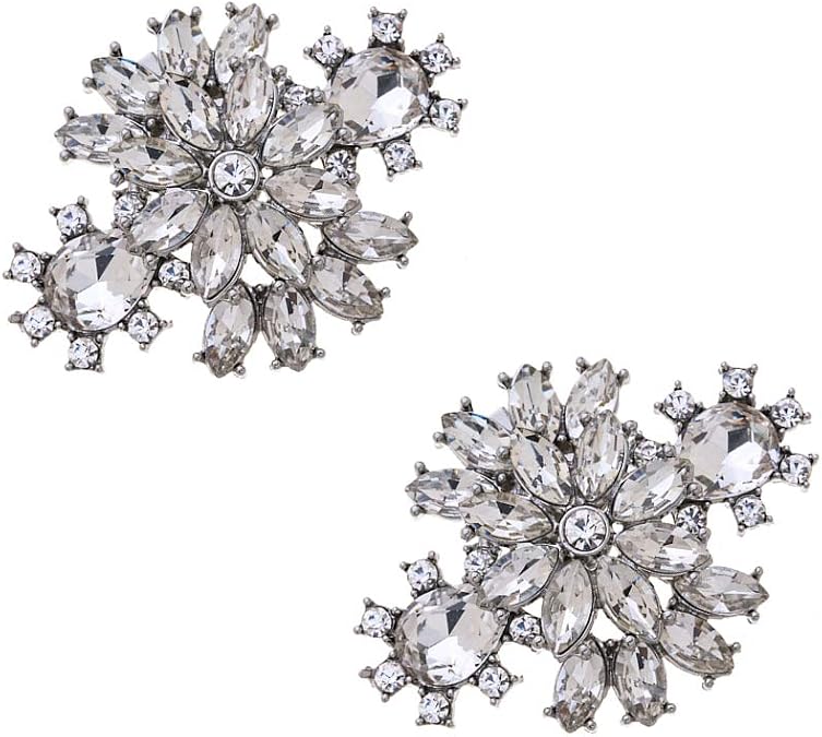 2Pcs Fashion Double Layer Flower Shoe Clips Rhinestone Shoes Dress Hat Accessories