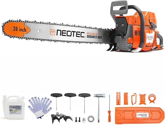 NEO-TEC NH895 Gas Chainsaw with 28 Inch Bar 94 cc Gasoline Chain Saw Power Head All Parts Compatible with Husqvarna 394 395 394XP 395XP Professional Motosierra De Gasolina for Heavy Duty Tree Cutting