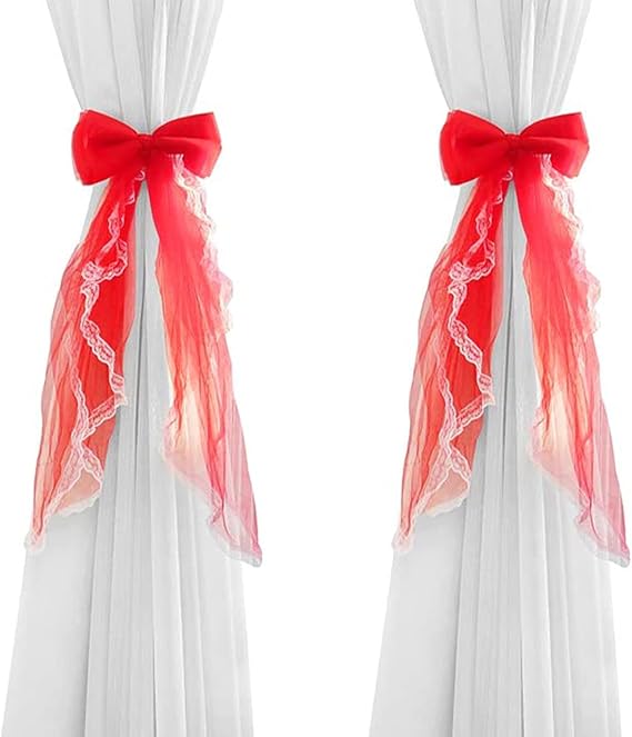 Lace Curtain Tiebacks Bowknot Drape Window Tie Backs 1 Pair Decorative Curtain Holdbacks European Style Holder for Window Drapries Boho Decor Tassel for Children Nursery Room (Red)