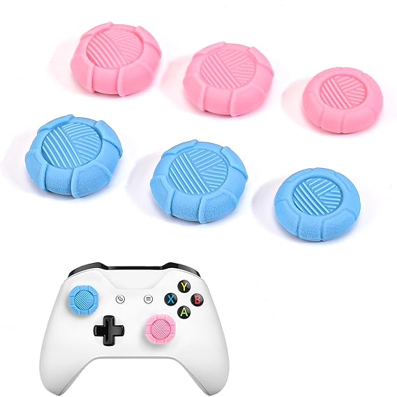DLseego 6PCS Thumb Grips Caps for Xbox One X S PS5 PS4 PlayStation DualSense Switch Pro Wireless Controller Steam Deck, Soft Silicone Original Anti-Slip Button Cap Joystick Cover - Pink Blue