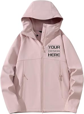 Personalized Womens Softshell Hooded Jacket Custom Windproof Fleece Lined Thermal Hiking Coat