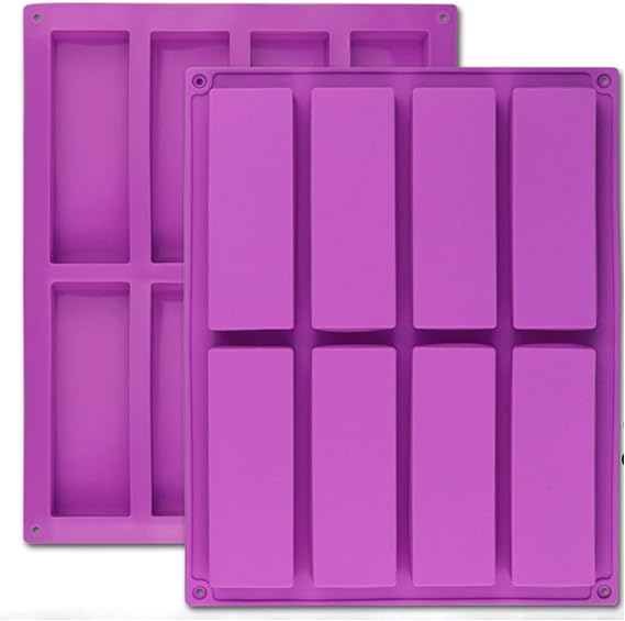 Palksky (2 Pcs) 8 Cavity Rectangle Granola Bar Silicone Mold/Nutrition/Cereal Bar Molds Energy Bar Maker for Chocolate Truffles Ganache Bread Brownie Cornbread Cheesecake Pudding Butter Mould