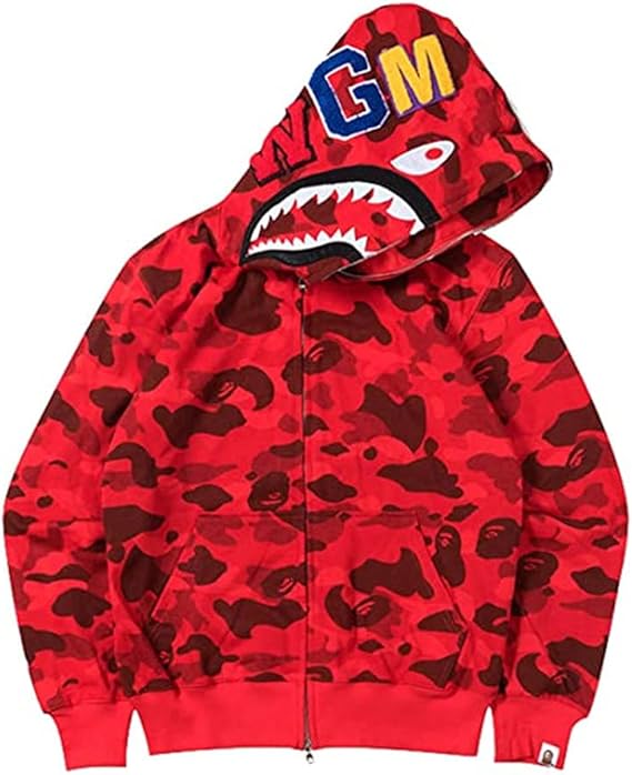 Men's 3D Printed Shark Hoodie Hip Hop Long Sleeves Zip with Camouflage Zip Fashion Street Wear
