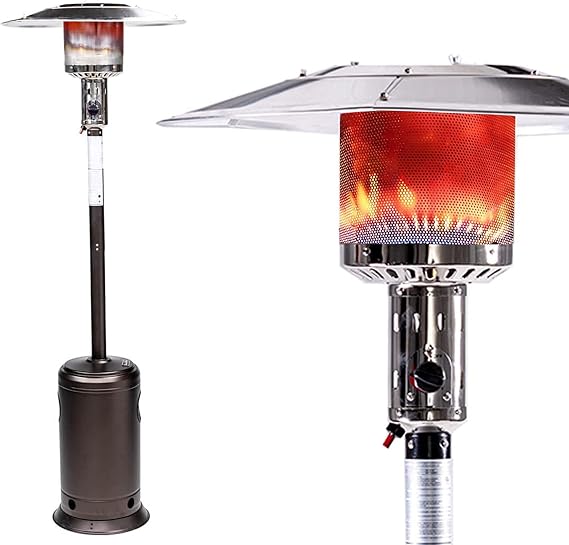 Outdoor Propane Heater Patio Heater durable finish Umbrella Shaped with Wheels by Amebee Vertical Reflector Heaters for Household Commercial Energy-saving Space Quick-Heating (Brown 88 47000BTU)