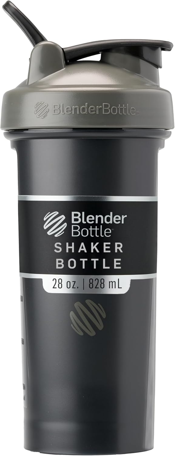 BlenderBottle Classic V2 Shaker Bottle Perfect for Protein Shakes and Pre Workout, 28-Ounce, GreyBlack, Black Shadow