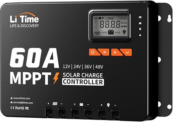 LiTime 60A MPPT Solar Charge Controller (Bluetooth) 12V/24V/36/48V Auto, 150V Max Solar Input, Compatible with LiFePO4/Gel/AGM, RV Home Off-Grid & DIY Solar Power