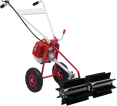 Gas Handheld Sweeper, 43CC 2Stroke Air-Cooled Fuel Engine Lawn Sweeper, 1.7 HP Engine Power Broom Sweeper Artificial Grass Power Brush Lawn Sweeper for Farms, Streets, Parks