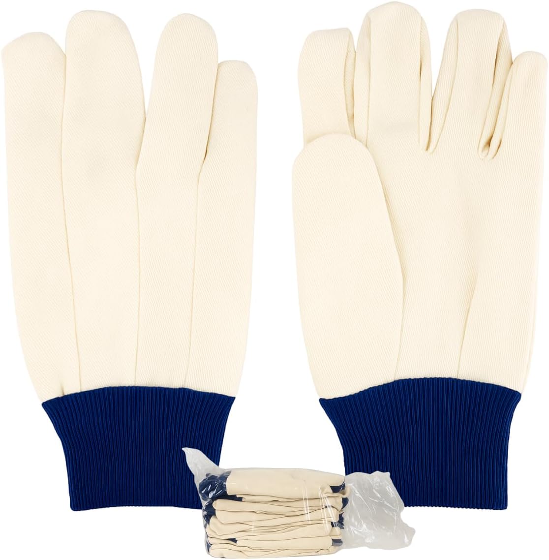 HAWK 12 Pairs Ladies Cotton Canvas Gloves | Size Medium M | Durable & Stylish with Blue Knit Wrist | Machine Washable | Versatile Use Great For House, Yard Work, Construction