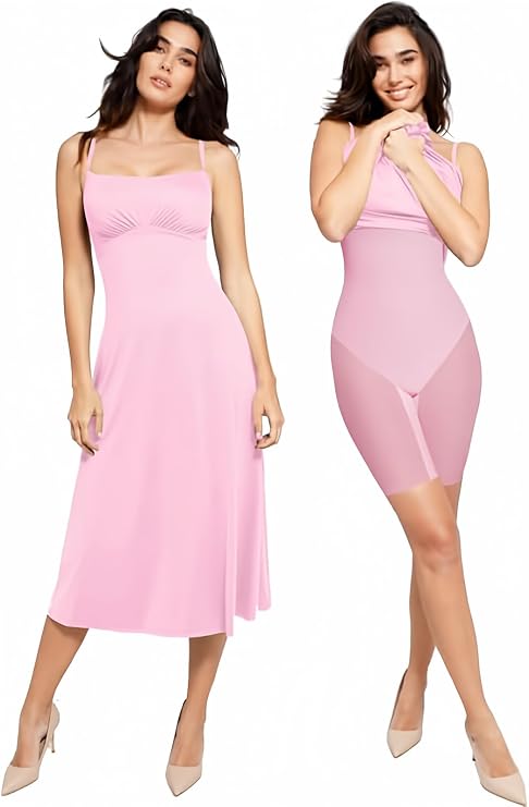 Popilush A-Line Midi Dresses for Women, Built-in Bra Shapewear Dress | Adjustable Straps, Tummy Control, Cocktail Party, Formal Occasions