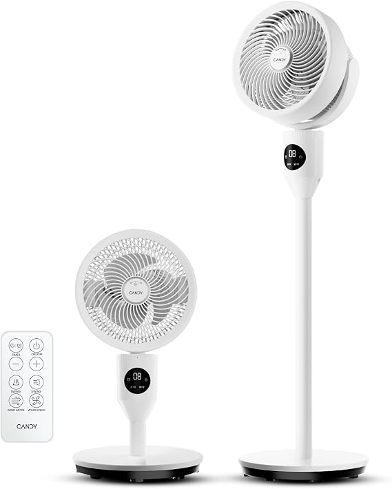 Candy Standing Fan for Bedroom, 3 Heights Adjustable Pedestal Fan with Remote, 90 Oscillating Floor Fan, 8 Speeds & 3 Modes, 25dB Quiet Room Fan, 12H Timer, for Dorm, Home, Office