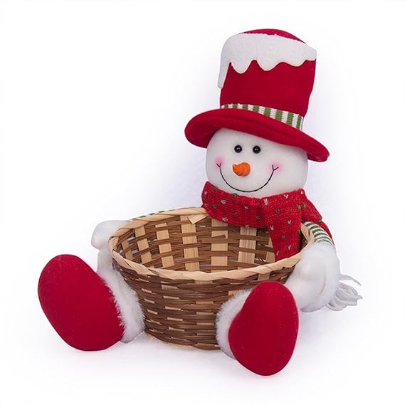 Christmas Storage Basket - Santa Snowman Candy Woven Holder Bowl Dish for Holiday Table Desk Decoration Gift (Snowman)