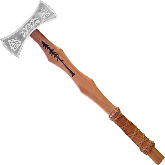 MedievalDepot Viking Warrior Double-Headed Carbon Steel Outdoor Axe - Overall 28" - Hand Forged - Tree of Life Handle