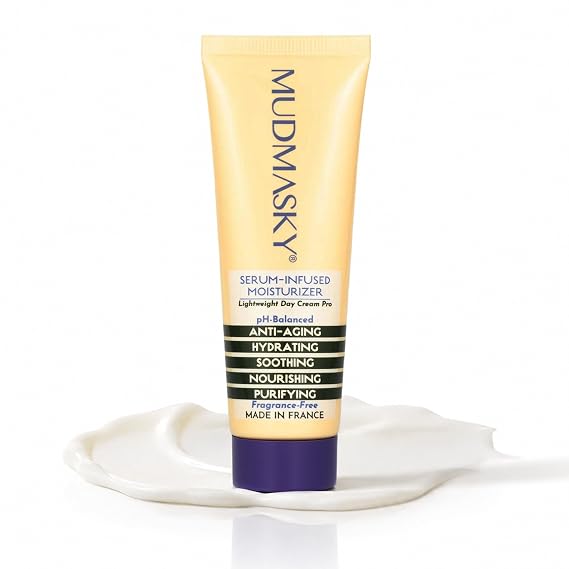 MUDMASKY Serum-Infused Face Moisturizer All-Natural, Lightweight, Minimalist Skin Care with Mango, Almond & Sunflower Oils Clean French Moisturizer for Deep Hydration, pH 5.5, Made in France