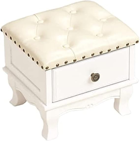 Leather Ottoman with Storage,Solid Wood Storage Ottoman Footstool with Drawer,Small Foot Rest Cube Ottoman,I-Buttons,35X30X30Cm(14X12X12Inch)