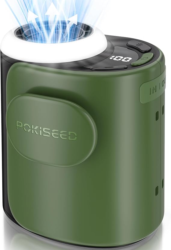 POKISEED Rugged Portable Fan, 10000mAh Rechargeable Battery, 40H Runtime, 5-Speed Turbo Cooling, Hands-Free Multi-Position Design for Construction,