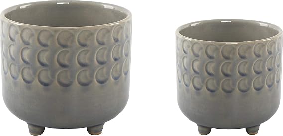 Flora Bunda 6 in. x 4.75 in. Glass Blue Small Moon Phase Footed Planter (Set of 2) CT1093E2-GSBL