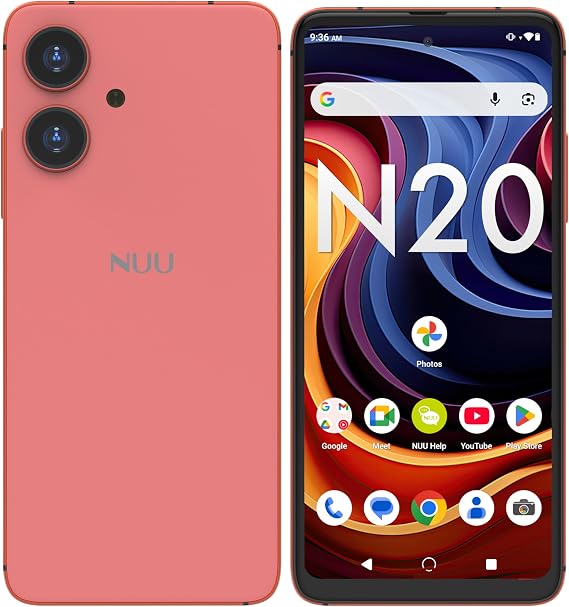 NUU N20 Basic Cell Phone, T-Mobile, Tello, Dual SIM, Unlocked, 4G, Pink | 6GB RAM + (6GB Extended RAM),128GB Storage, 6.6" 90Hz Display, Dual SIM, Android 15,