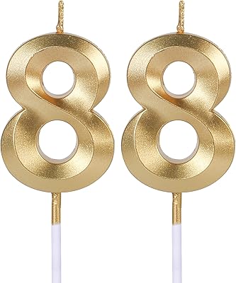 Gold 88th Birthday Candles for Cakes, Number 88 Candle Cake Topper for Party Anniversary Wedding Celebration Decoration