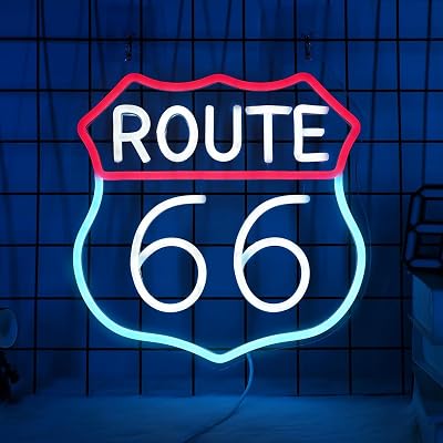 ROUTE 66 LED Neon Sign for Wall Decor USB Adjustable Brightness Living Room Bars Barbers Pub Wedding Party Salon Club Gatherings Gaming Room Man Cave Halloween Christmas Birthday Art Wall Decor