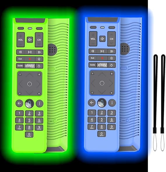 [2-Pack] Silicone Case Cover for XFinity Remote, Protective Lightweight Shockproof for XFinity Comcast XR15 Voice Remote Cover with Lanyard (Glowing Blue and Glowing Green)