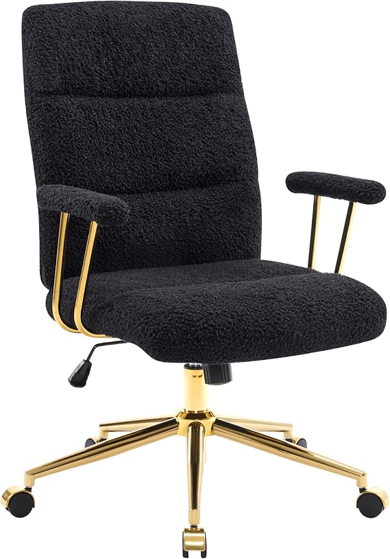 Techni Mobili Boucle Office Chair, Adjustable Desk Chair, Black & Gold