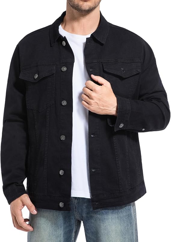 FASHIONSPARK Mens Rugged Wear Button Down Denim Jacket Fashion, Classic Long Sleeve Jean Jacket