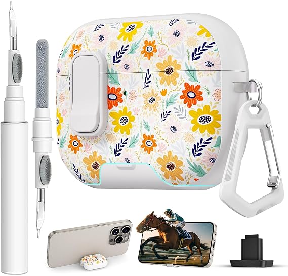 for AirPods Pro 3 Case with Lock & Phone Stand,Cute Floral Pattern Style