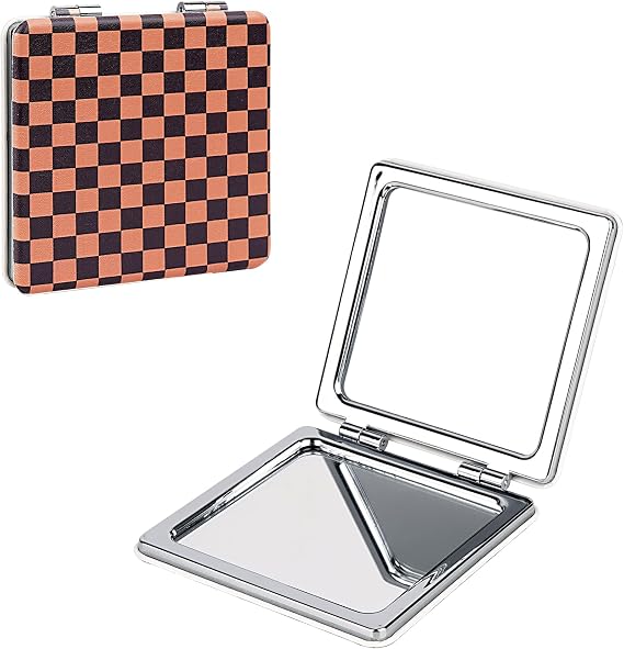 Checkered Compact Mirror, Black and Brown, 2 Pack