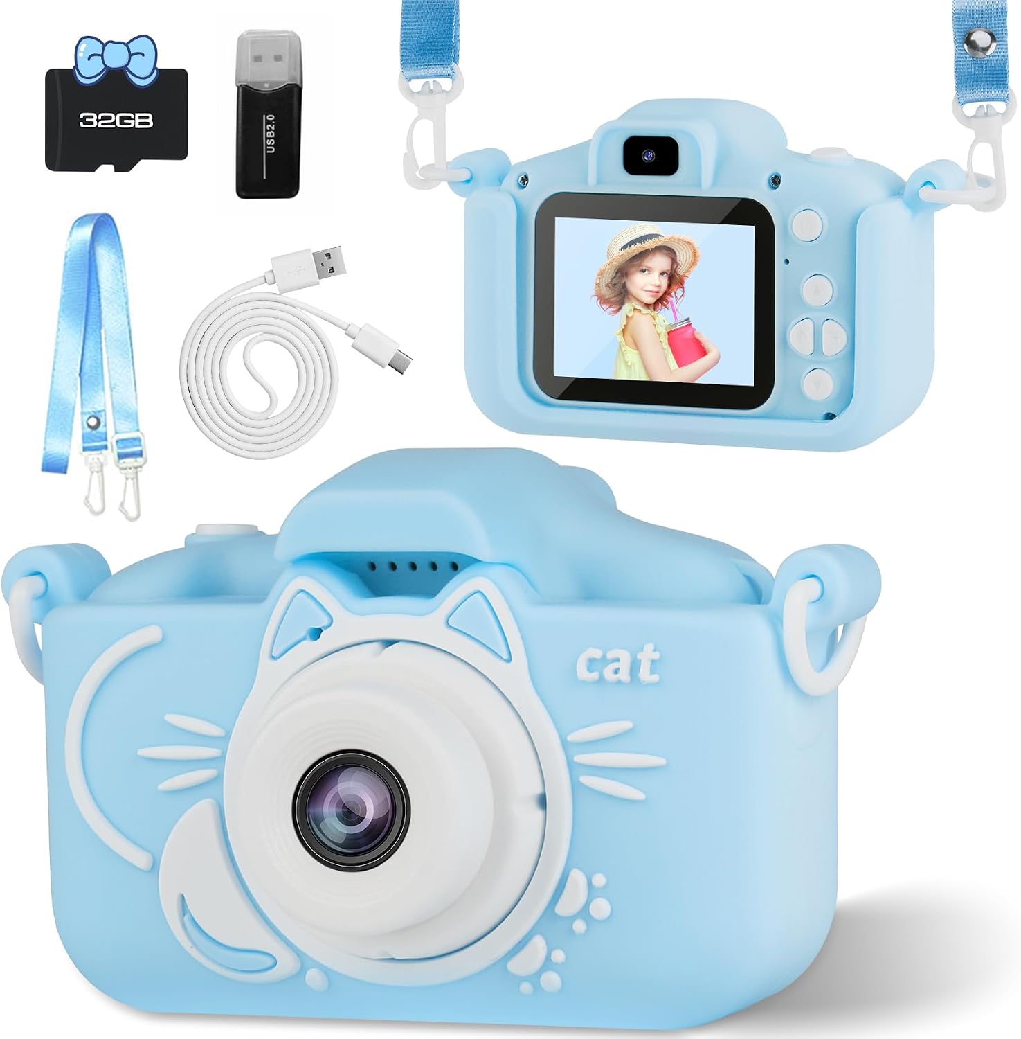 Kids Camera Toys for 6-12 Years Old Boys Girls,Toddler Camera with Protective Silicone Cover,HD Digital Video Cameras with Dual Lens 32GB SD Card,Christmas Birthday Gift for 6 7 8 9 10 11 12