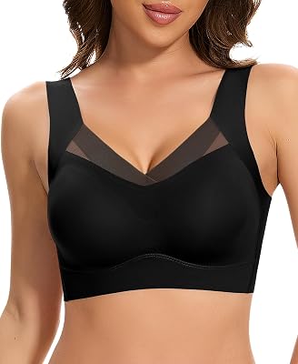 DOCUMO Seamless Bras for Women No Underwire Comfortable Medium Support Wireless Bra Back Smoothing T Shirts BraletteBlack,3X-Large