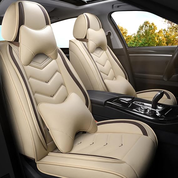 ADERN Car Seat Covers for Fiat 500 2012-2019, Premium Nappa Leather Car Seat Cover, Stylish Sport Seat Covers, Automobile Seat Cover Sets.(Luxury 2 Seats/Beige)