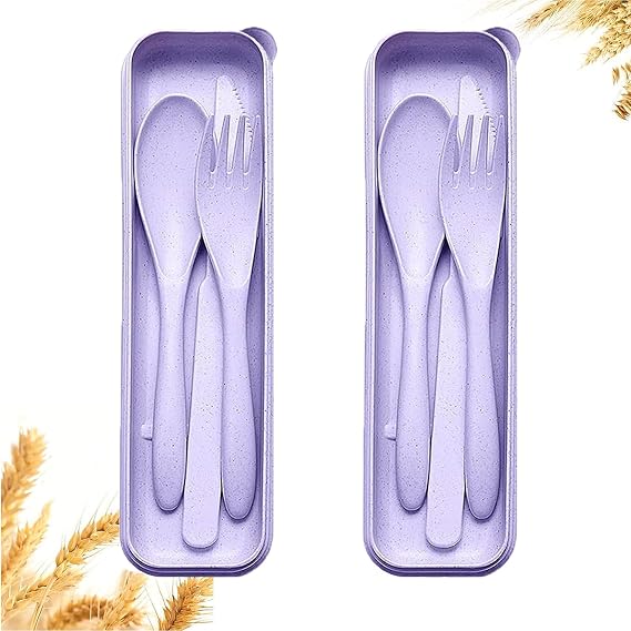Reusable Travel Utensils Set with Case Wheat Straw Fork Spoon Knife Cutlery